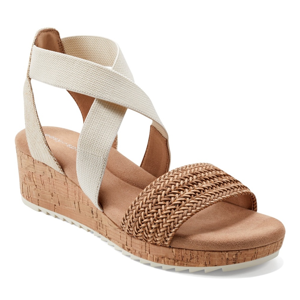 NWT Lorena Wedge Sandals Light Natural Easy Spirit Wide Width